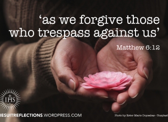 as we forgive those who trespass against us - hands offering flower